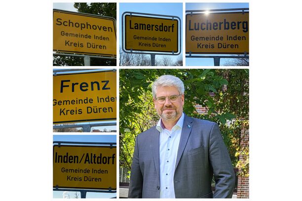 Ortseingangsschilder der 5 Ortschaften und Herr Bürgermeister Stefan Pfennings